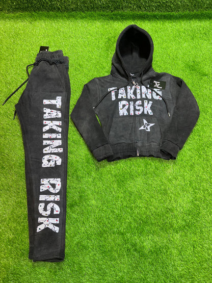 Women Cropped Rhinestone Sweatsuit