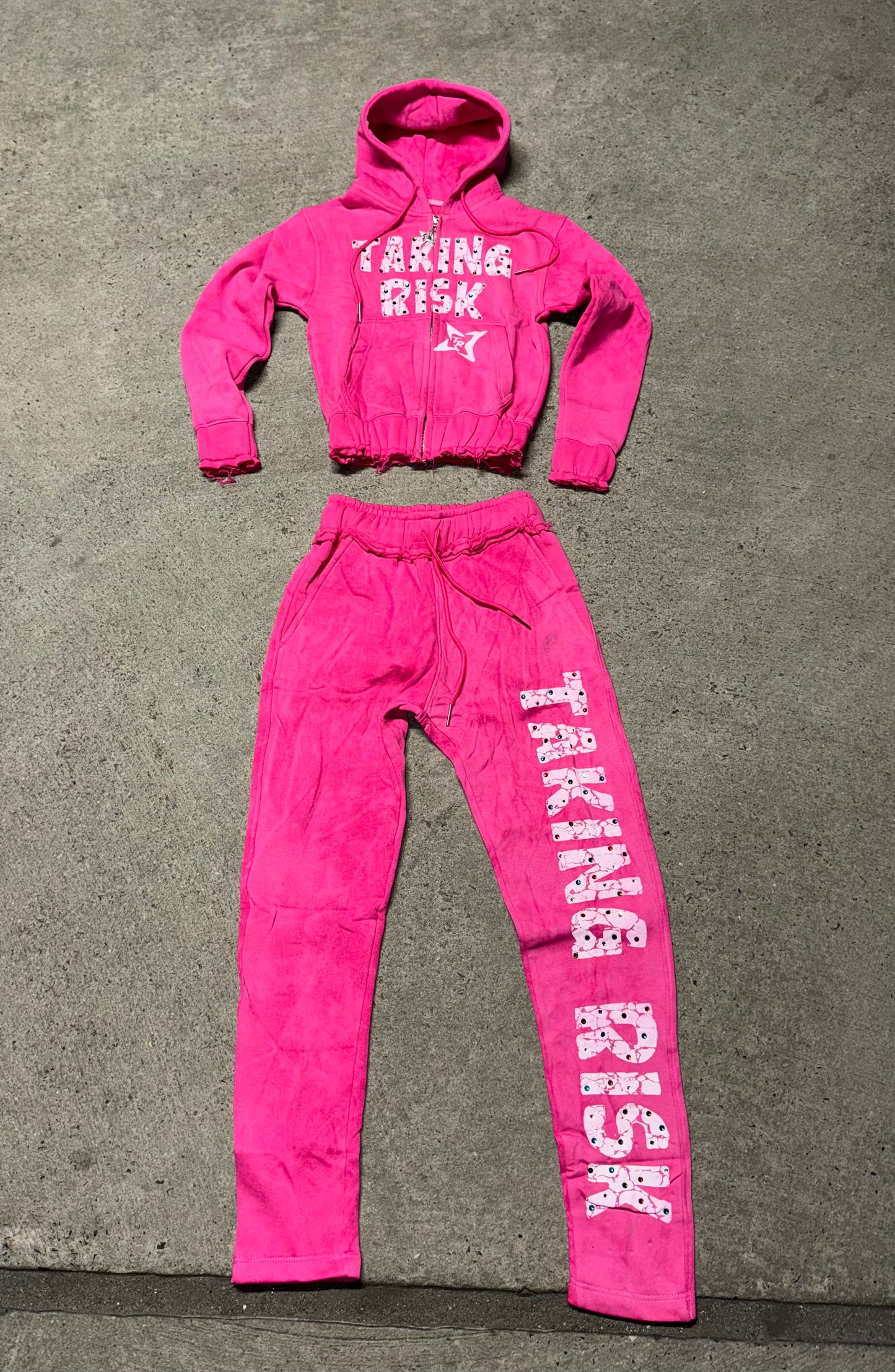 Women Cropped Rhinestone Sweatsuit